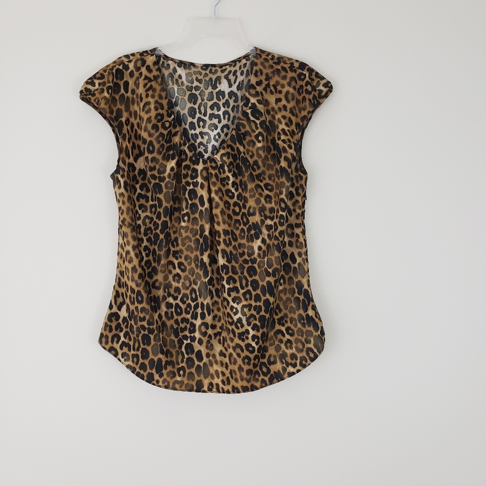 Express Cheetah Print V Neck Blouse Leopard Top Silky Satin  Medium